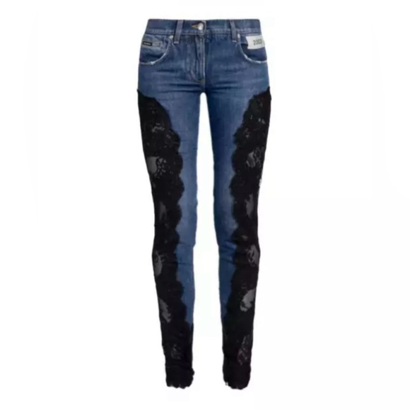 Dolce Gabbana KIM 2023 Black Lace Blue Denim Low/Mid Rise Skinny